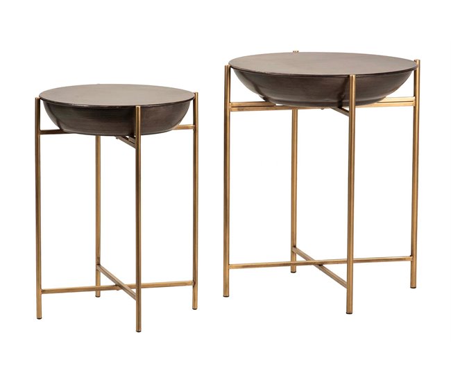 Conforama Set 2 Mesas Auxiliares Metal 52x52x61 41x41x56 Cm