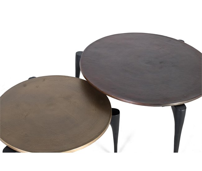 Conforama Set 2 Mesas Fabricadas En Aluminio Dorado/Negro - Giner Y Colomer