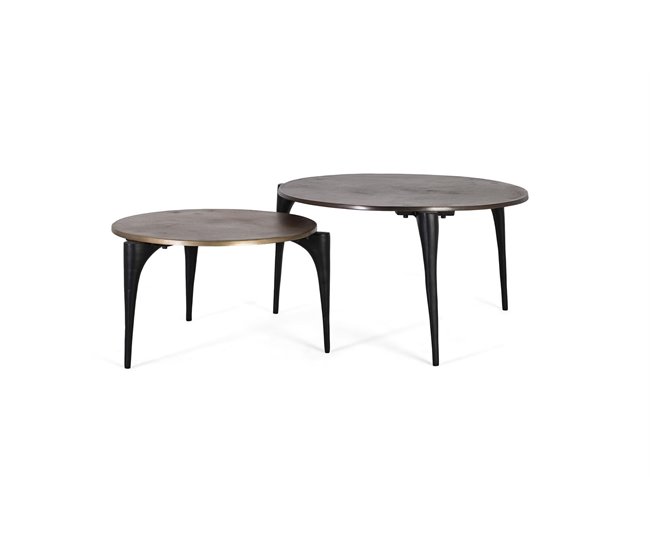 Conforama Set 2 mesas fabricadas en aluminio Dorado/Negro - Giner y Colomer