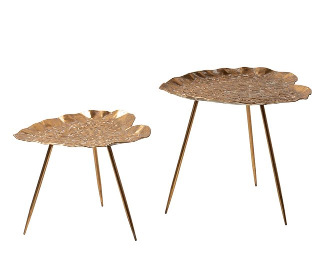 Conforama Set 2 Mesas Metal Dorado 61x59x52 51x49x41 Cm