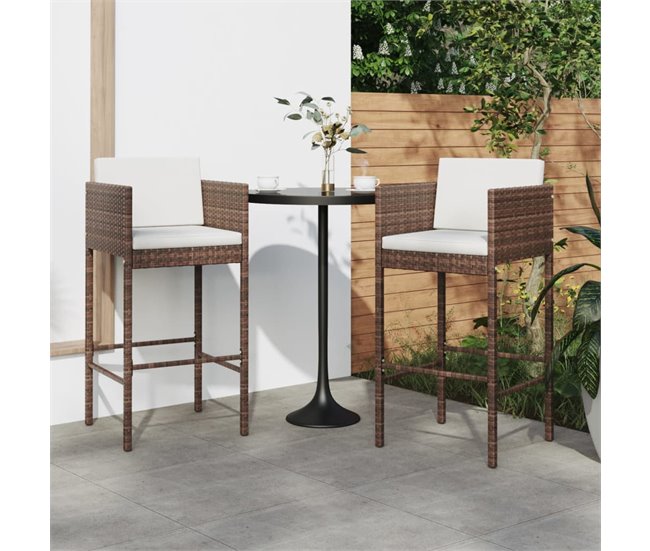 Conforama Set 2 Taburetes De Jardín De Ratán Sintético Con Cojines