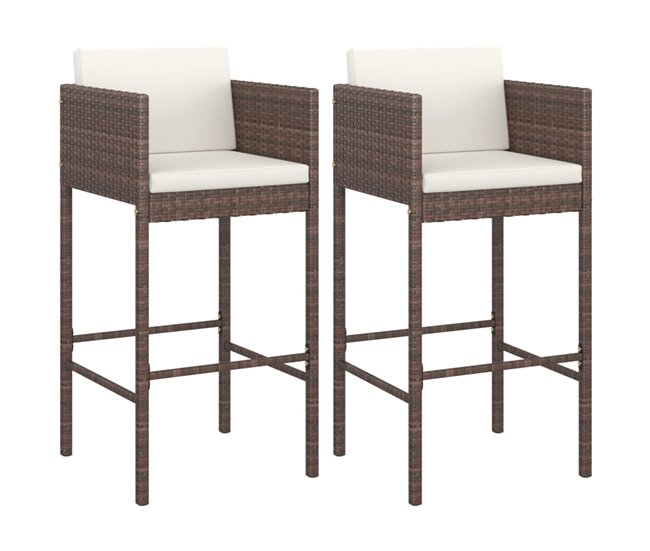 Conforama Set 2 Taburetes De Jardín De Ratán Sintético Con Cojines