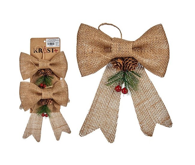 Conforama Set Adornos De Navidad Lazo Marrón Rojo Verde Fibra Natural 14 X 3 X 19 Cm (12 Unidades)