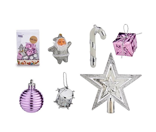 Conforama Set Adornos De Navidad Morado Plateado PVC (12 Unidades)