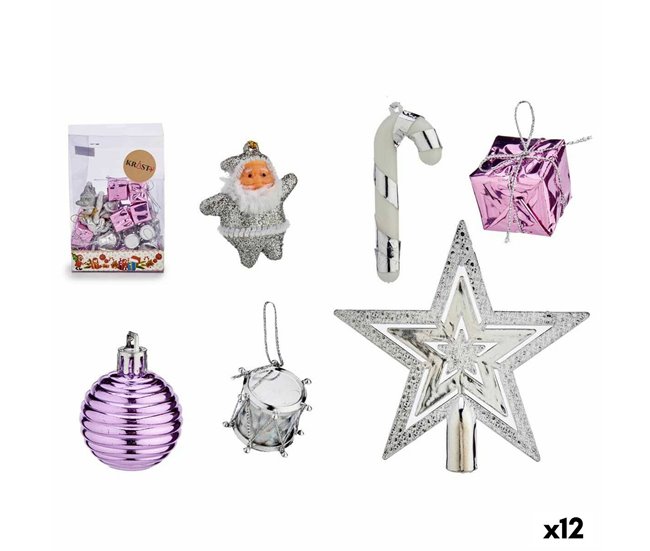 Conforama Set Adornos de Navidad Morado Plateado PVC (12 Unidades)
