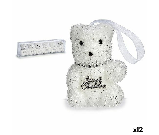 Conforama Set Adornos de Navidad Oso Plateado Blanco 5 5 x 7 x 5 5 cm (12 Unidades)
