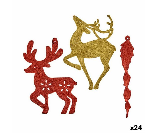 Conforama Set Adornos de Navidad Rojo Dorado Plástico 14 5 x 14 5 x 2 cm (24 Unidades)