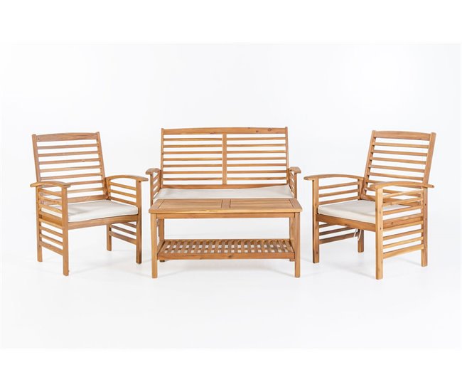 Conforama Set BAHAMAS sofá 2 plazas + 2 sillones + mesa natural