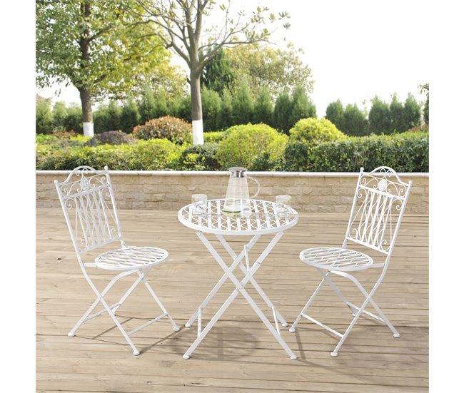 Conforama Set Bistro Biella 3-piezas Metal 71 X 60 Cm - Blanco [en.casa]