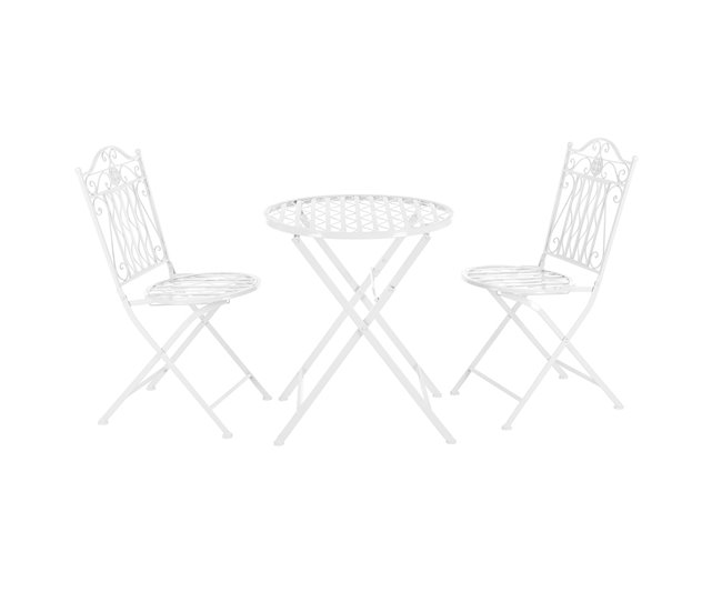 Conforama Set Bistro Biella 3-piezas Metal 71 x 60 cm - Blanco [en.casa]