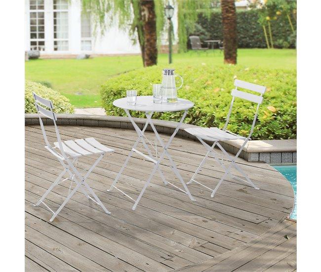 Conforama Set Bistro Caprile 3-piezas Plegables 71 X 60 Cm - Blanco [en.casa]