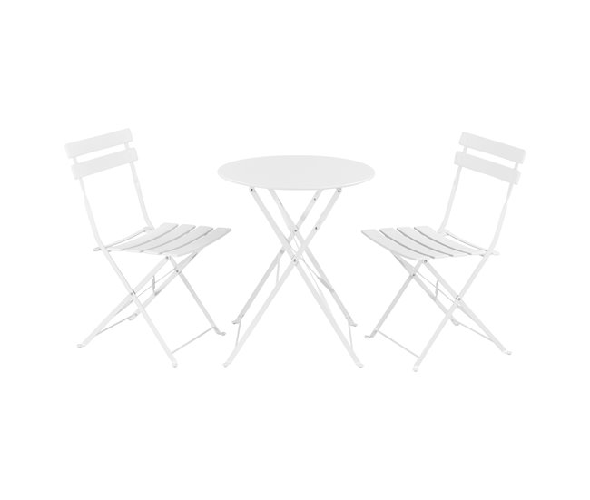 Conforama Set Bistro Caprile 3-piezas Plegables 71 x 60 cm - Blanco [en.casa]