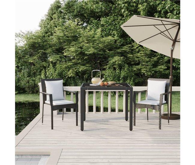 Conforama Set Comedor De Jardin 3 Piezas Con Cojines Ratán Sintético Negro Longitud Mesa 90 Cm