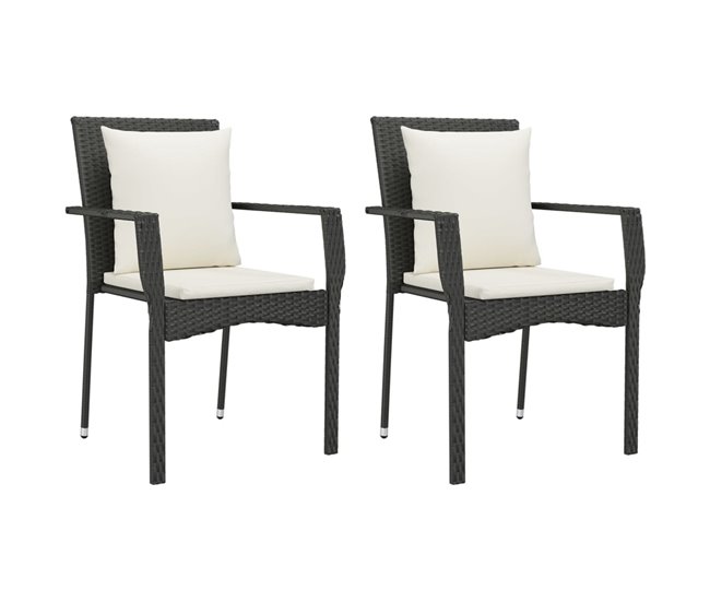 Conforama Set Comedor De Jardin 3 Piezas Con Cojines Ratán Sintético Negro Longitud Mesa 90 Cm