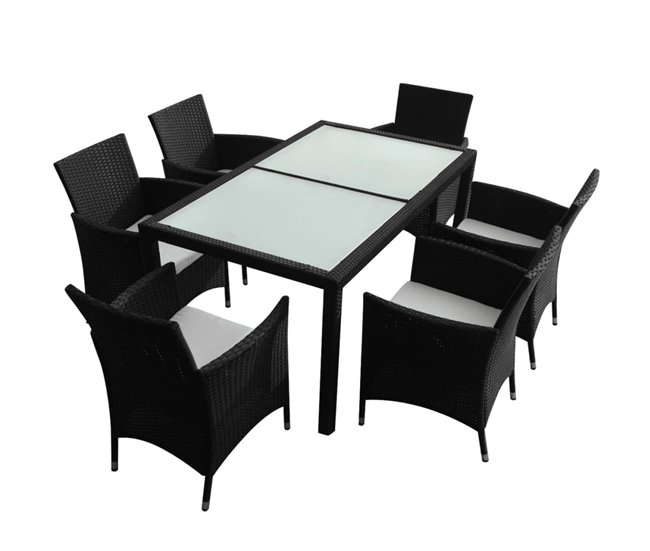 Conforama Set Comedor De Jardín 7 Piezas Y Cojines Ratán Sintético Negro VidaXL