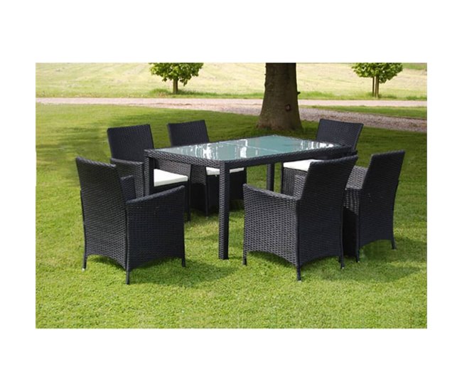 Conforama Set Comedor De Jardín 7 Piezas Y Cojines Ratán Sintético Negro VidaXL