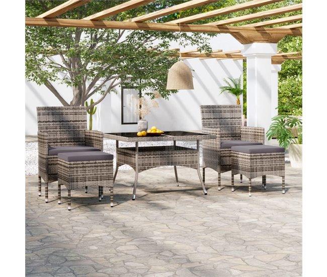 Conforama Set Comedor Jardin 5 Piezas Ratán Sintético Vidrio Templado Gris 120 X 120 X 75 Cm