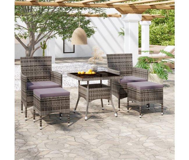 Conforama Set Comedor Jardin 5 Piezas Ratán Sintético Vidrio Templado Gris 80 X 80 X 75 Cm