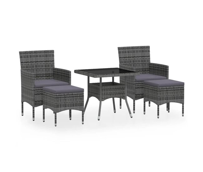 Conforama Set comedor jardin 5 piezas ratán sintético vidrio templado gris 80 x 80 x 75 cm