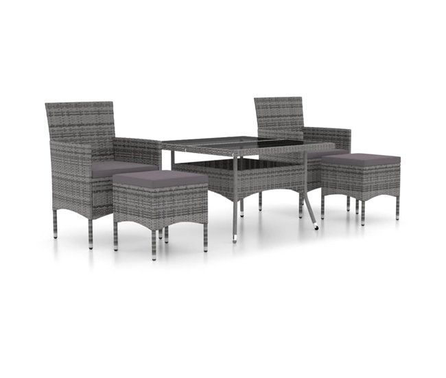 Conforama Set comedor jardin 5 piezas ratán sintético vidrio templado gris 120 x 120 x 75 cm