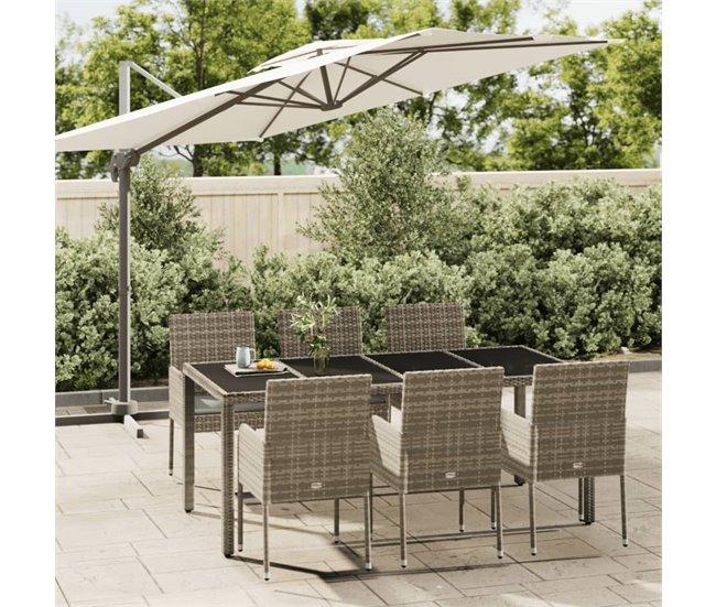 Conforama Set Comedor Jardin 7 Piezas Y Cojines Ratán Sintético Gris Longitud Mesa 190 Cm