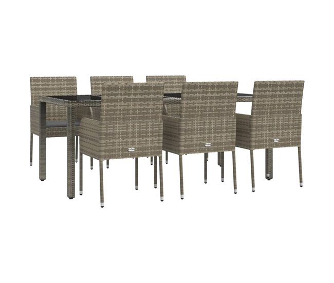 Conforama Set Comedor Jardin 7 Piezas Y Cojines Ratán Sintético Gris Longitud Mesa 190 Cm