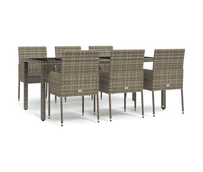 Conforama Set comedor jardin 7 piezas y cojines ratán sintético gris longitud mesa 190 cm