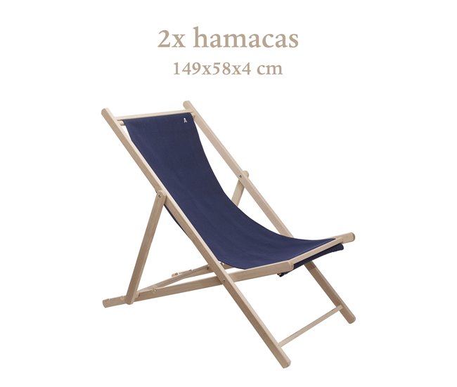 Conforama Set De 2 Hamacas De Madera De Haya Plegable Sin Brazos Estructura Sin Barniz Lona Color Azul Oscuro Scalpers