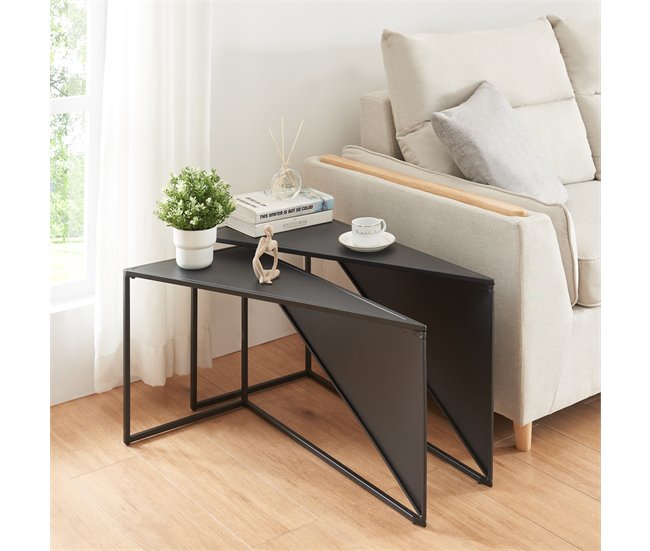Conforama Set De 2 Mesas Auxiliares Nido Kungsör Metal 74x36x45 Cm - Negro [en.casa]