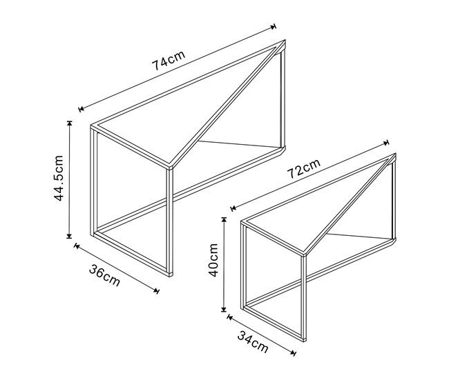 Conforama Set De 2 Mesas Auxiliares Nido Kungsör Metal 74x36x45 Cm - Negro [en.casa]