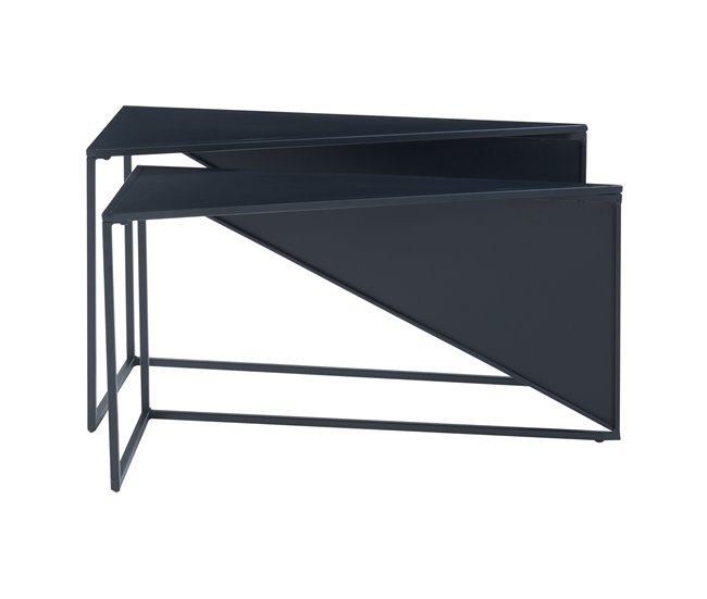 Conforama Set De 2 Mesas Auxiliares Nido Kungsör Metal 74x36x45 Cm - Negro [en.casa]