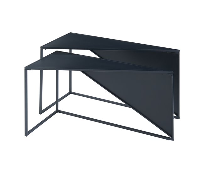 Conforama Set de 2 mesas auxiliares nido Kungsör metal 74x36x45 cm - Negro [en.casa]