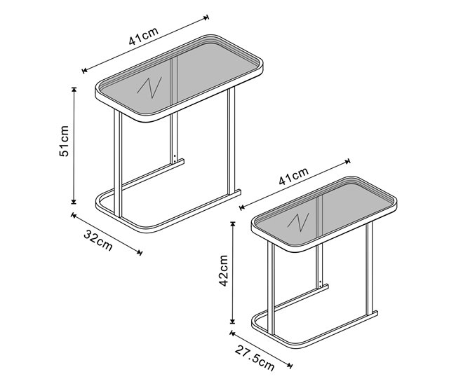 Conforama Set De 2 Mesas Auxiliares Nido Laxå Cristal Metal 41x32x51 Cm - Negro [en.casa]