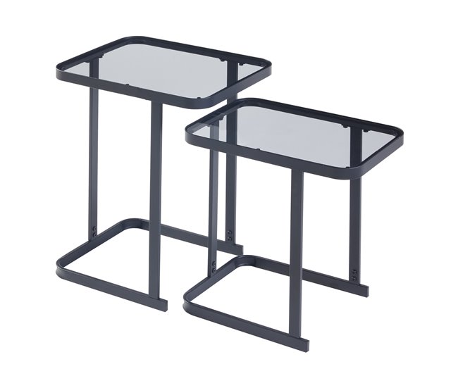 Conforama Set De 2 Mesas Auxiliares Nido Laxå Cristal Metal 41x32x51 Cm - Negro [en.casa]