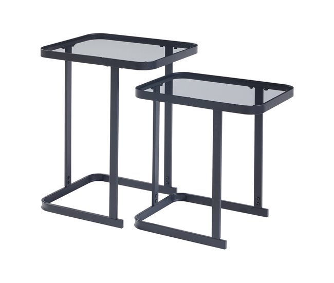 Conforama Set de 2 mesas auxiliares nido Laxå cristal metal 41x32x51 cm - Negro [en.casa]