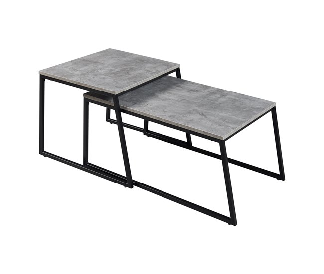 Conforama Set de 2 mesas nido Hyllestad - Negro/Efecto Hormigón [en.casa]