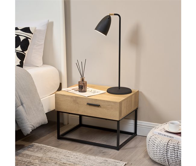 Conforama Set De 2 Mesillas De Noche Lavangen Con Cajón Metal Aglomerado 39x55x40cm - Roble/Negro [en.casa]