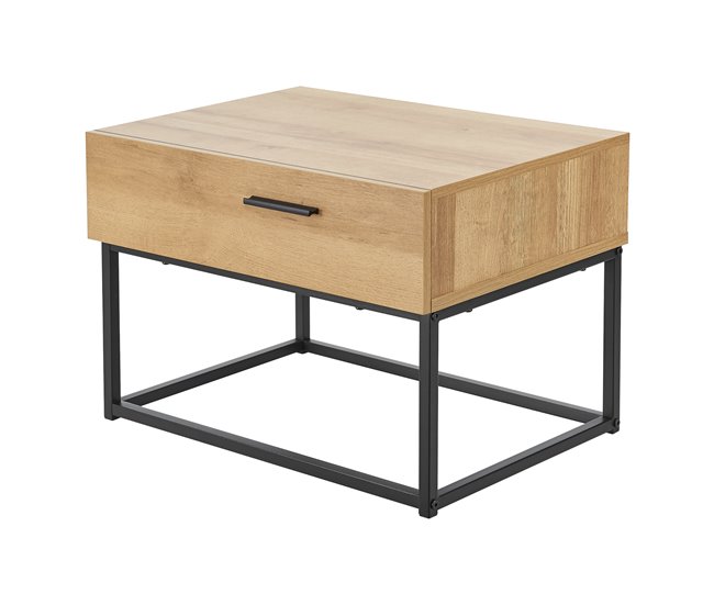 Conforama Set De 2 Mesillas De Noche Lavangen Con Cajón Metal Aglomerado 39x55x40cm - Roble/Negro [en.casa]