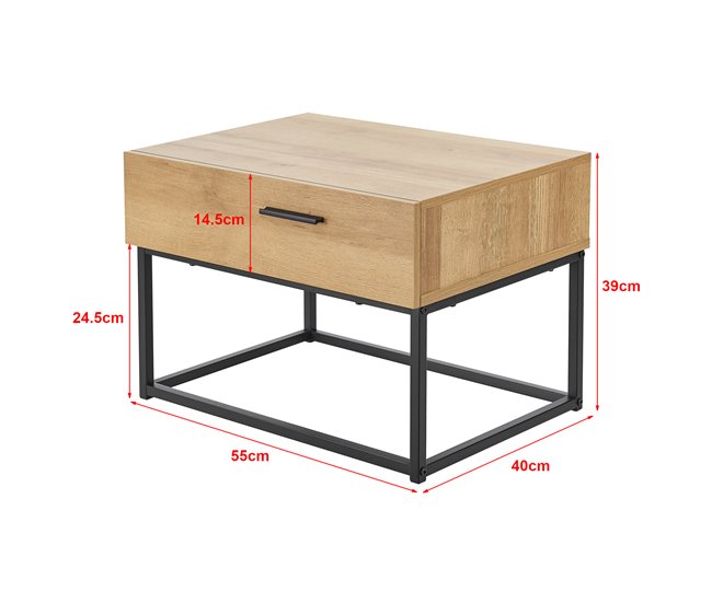 Conforama Set De 2 Mesillas De Noche Lavangen Con Cajón Metal Aglomerado 39x55x40cm - Roble/Negro [en.casa]