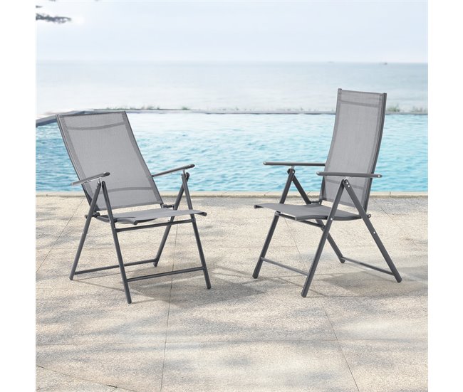 Conforama Set De 2 Sillas De Jardín Exterior Kalamata Plegables 105 X 57 X 68 Cm - Gris Claro [en.casa]