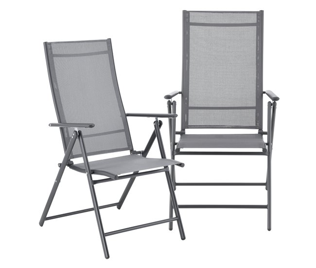 Conforama Set de 2 Sillas de Jardín Exterior Kalamata Plegables 105 x 57 x 68 cm - Gris claro [en.casa]