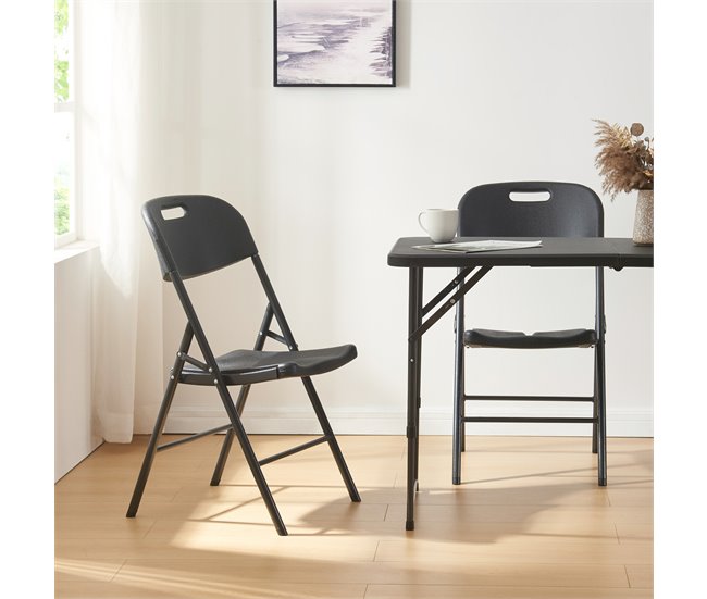 Conforama Set De 2 Sillas Plegables Ljusnarsberg Metal/plástico 87x46x53cm - Negro [en.casa]