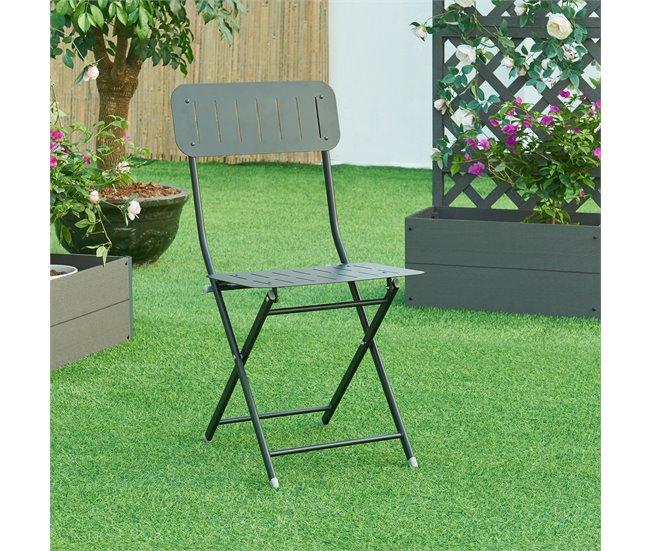 Conforama Set De 2 Sillas Plegables Sande Acero 85x42x50cm - Negro [en.casa]