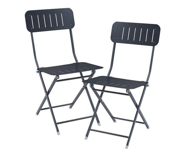 Conforama Set de 2 sillas plegables Sande acero 85x42x50cm - Negro [en.casa]