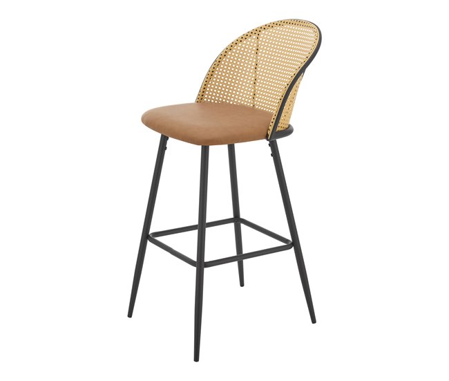 Conforama Set De 2 Taburetes De Bar Gausdal Polipiel / Metal / Ratán 102 X 44 X 63 Cm - Marrón Y Negro [en.casa]