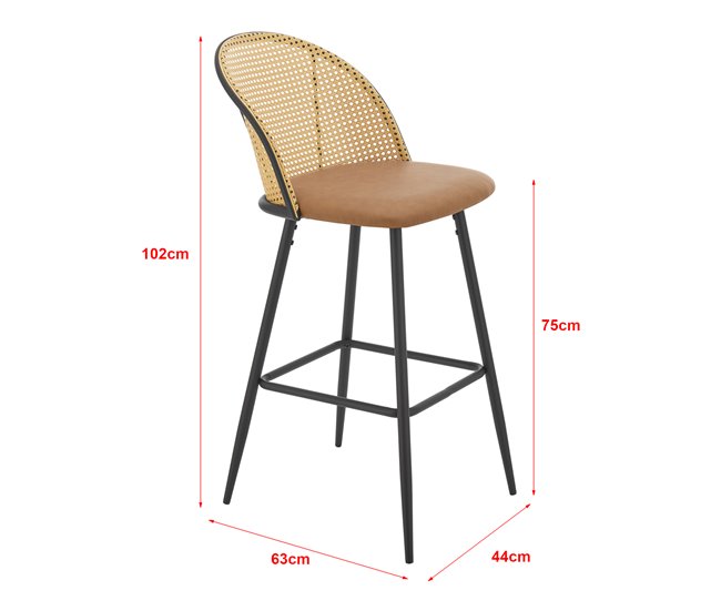 Conforama Set De 2 Taburetes De Bar Gausdal Polipiel / Metal / Ratán 102 X 44 X 63 Cm - Marrón Y Negro [en.casa]