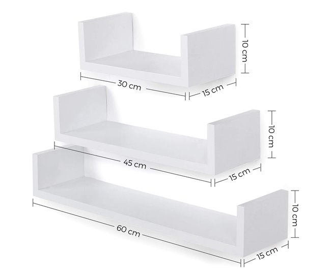 Conforama Set De 3 Estantes De Pared Blanco - Acabado Brillante