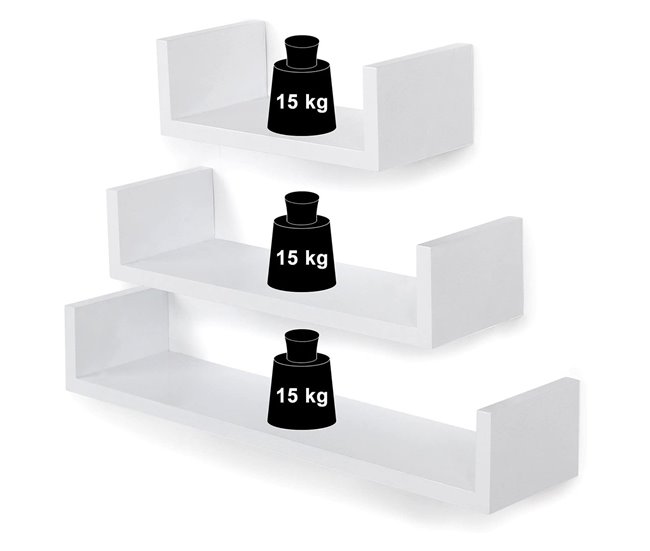 Conforama Set De 3 Estantes De Pared Blanco - Acabado Brillante
