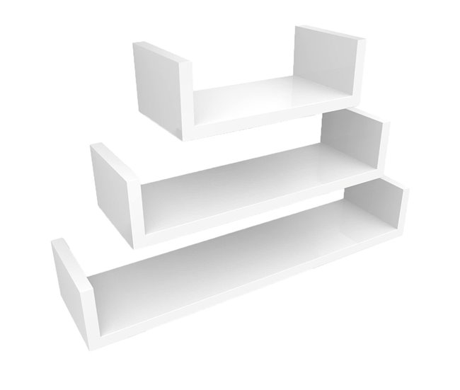 Conforama Set de 3 Estantes de pared Blanco - Acabado brillante