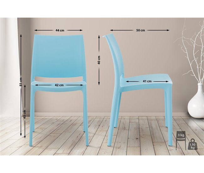 Conforama Set De 4 Sillas Apilables Maya Plástico Azul Claro 50X44X81 Cm